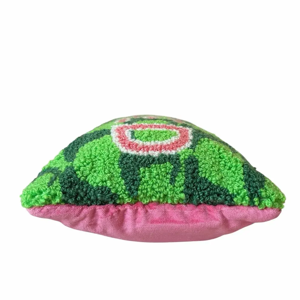 New WICKED Hooked Throw Pillow 13.5x9 Pink & Green by Furbish Studio